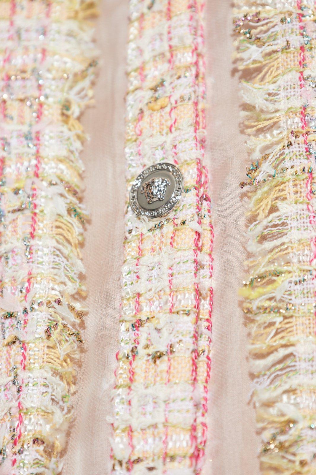 Shop Versace Button-up Tweed Gilet In Pink