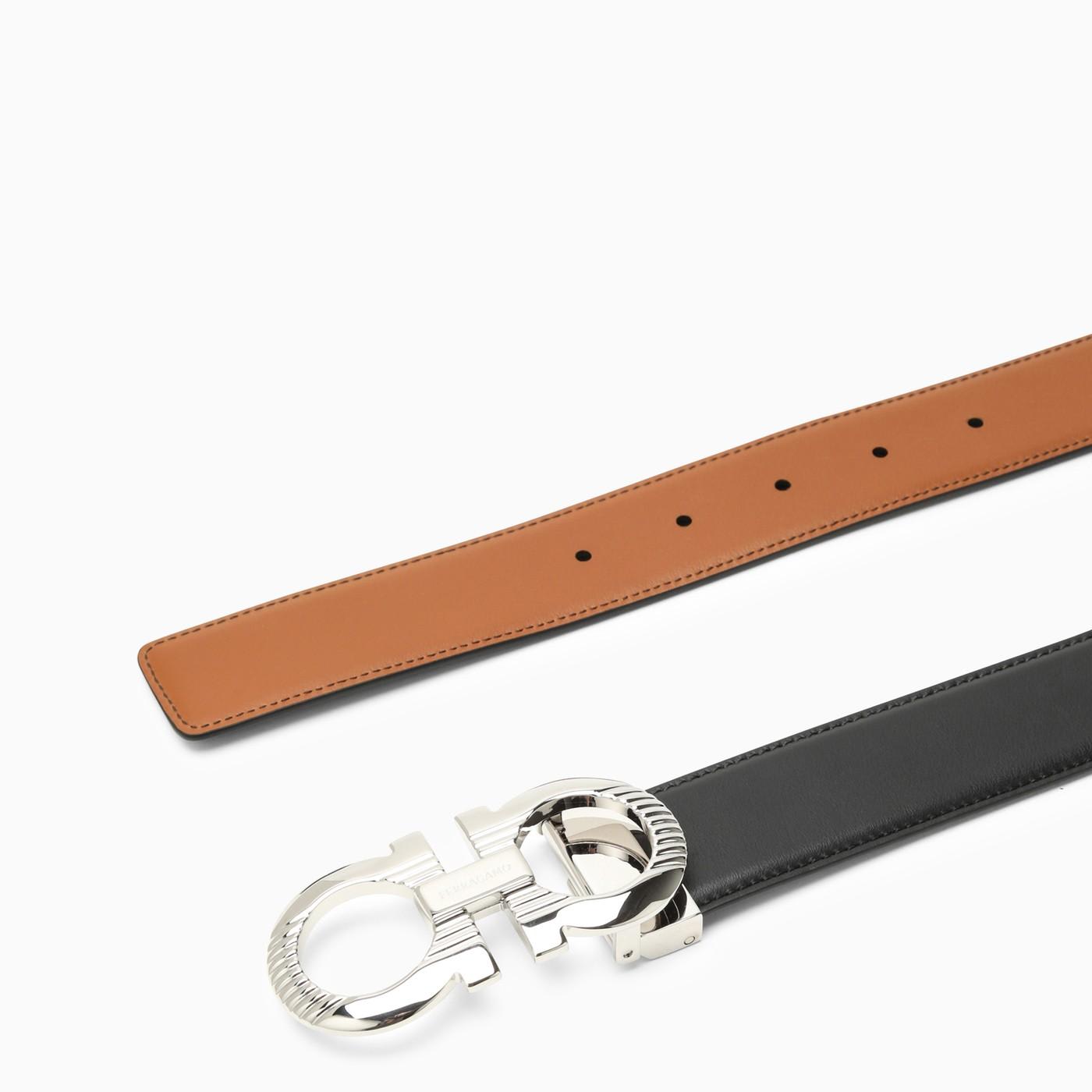 Shop Ferragamo Gancini Reversible Black\/brown Leather Belt