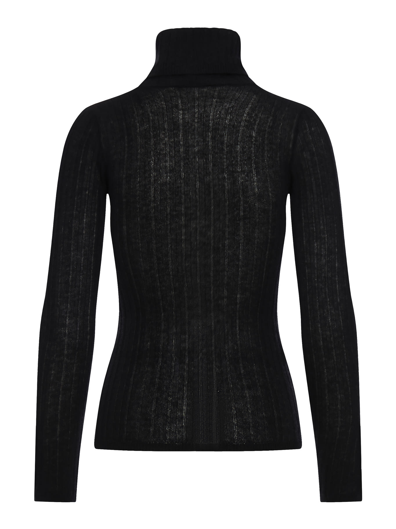 Shop Durazzi Milano Cashmire High Neck Top Ribbed Turtle Neck Knitted Top With Branded Cuff Bottons In Cashmere In Black