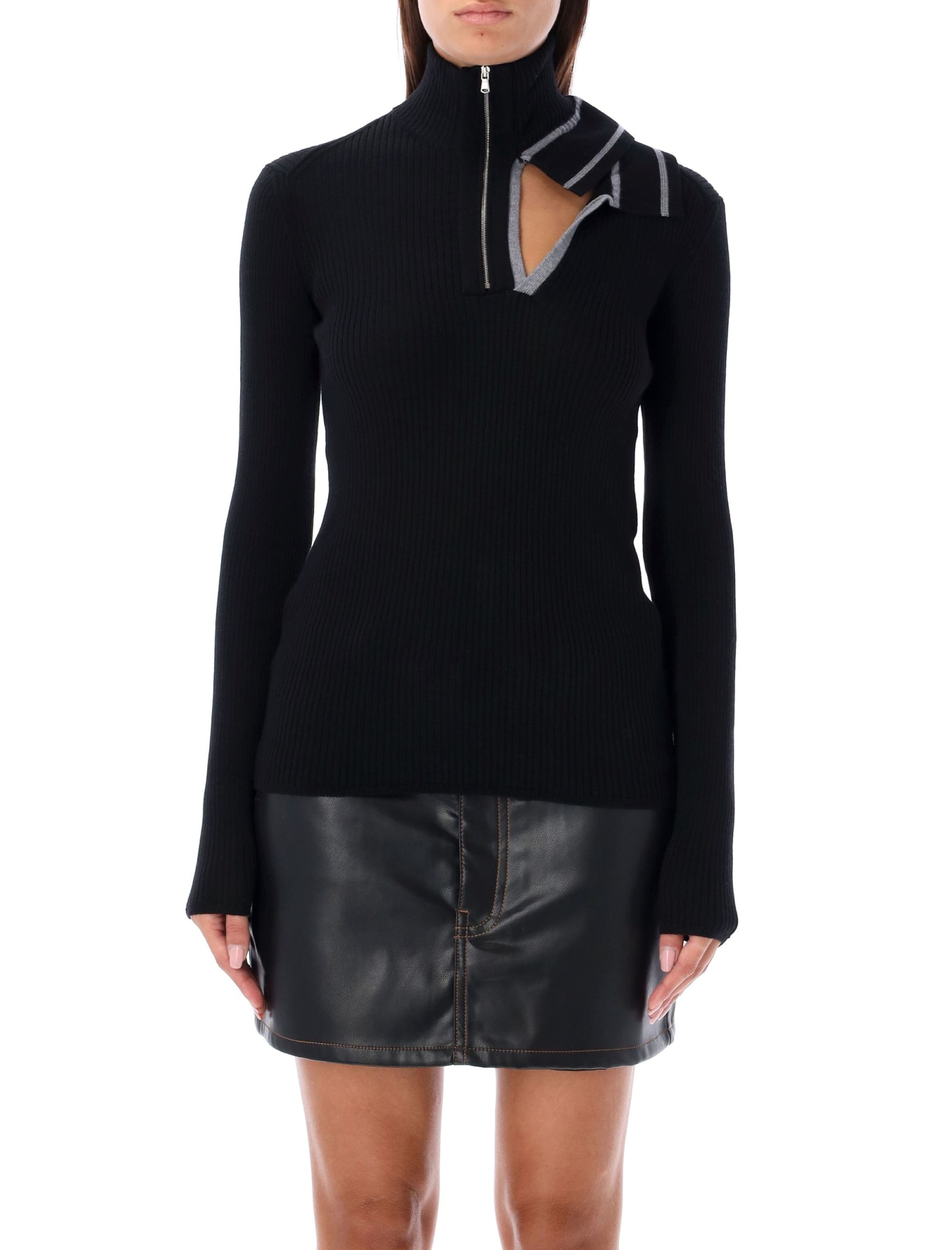 Y/project Cut-out Ribbed Minidress In Black