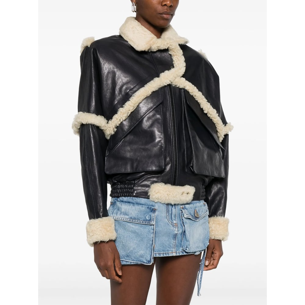 Magda Butrym Leather Jacket With Unique Fur Insert In Black