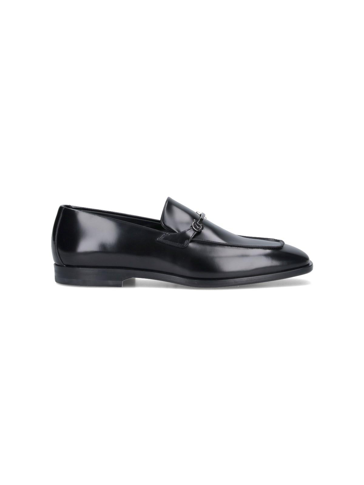 Ferragamo Gancini Loafers In Black Leather In Black