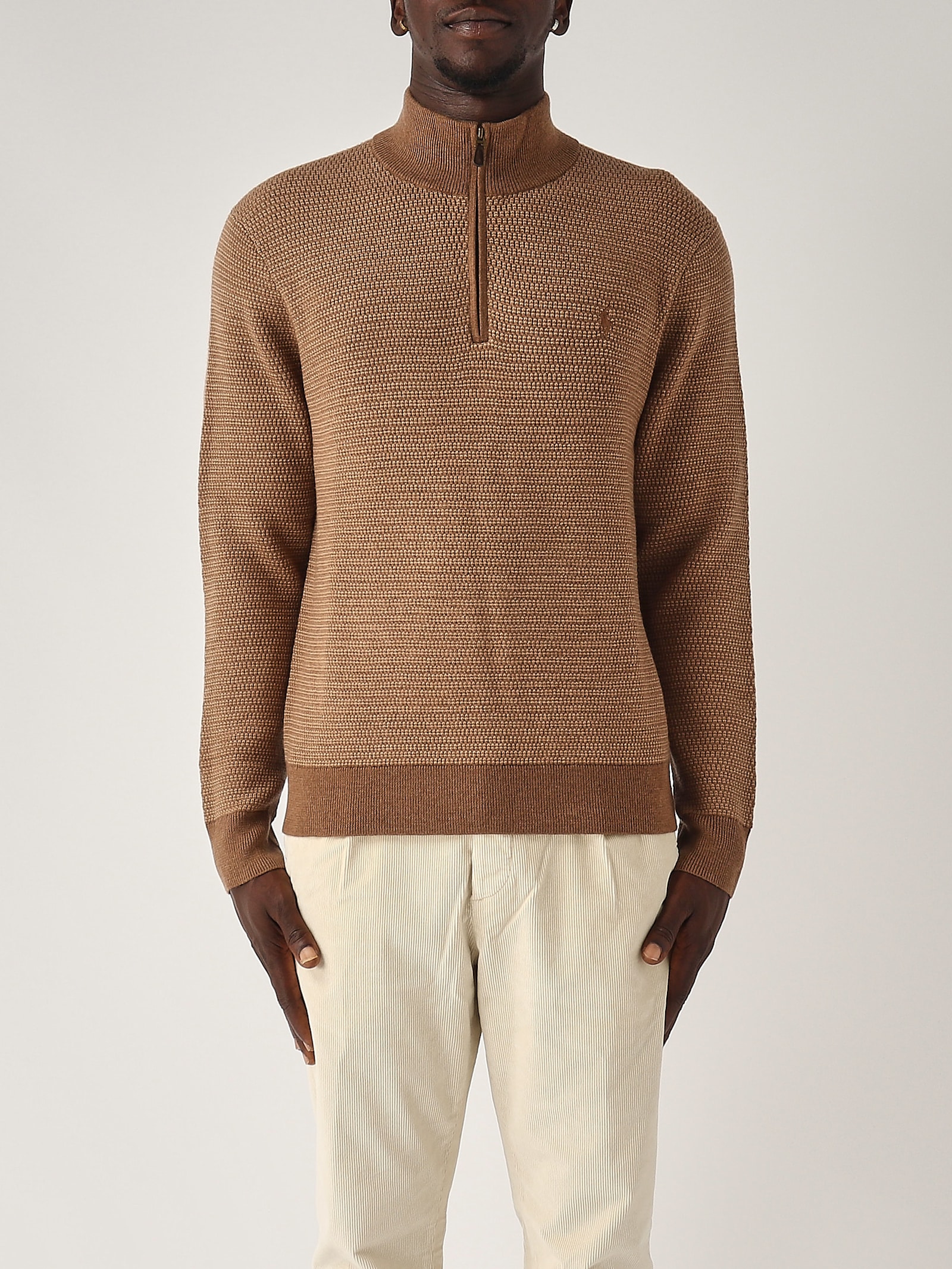 Shop Polo Ralph Lauren Maglia Mezza Zip Uomo Lana Armaturata Sweater In Cammello