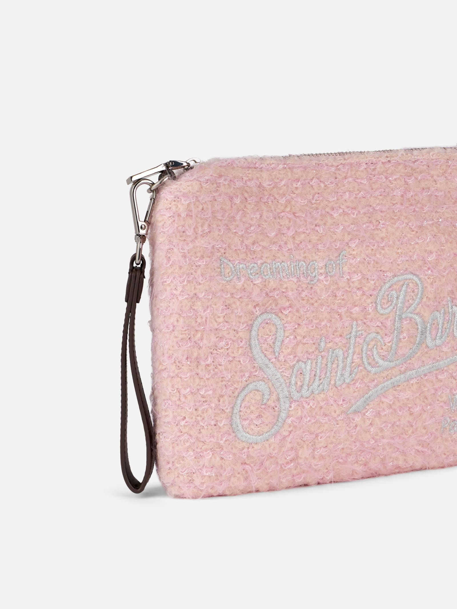 Shop Mc2 Saint Barth Parisienne Pink Knit Boucle Cross-body Pouch Bag