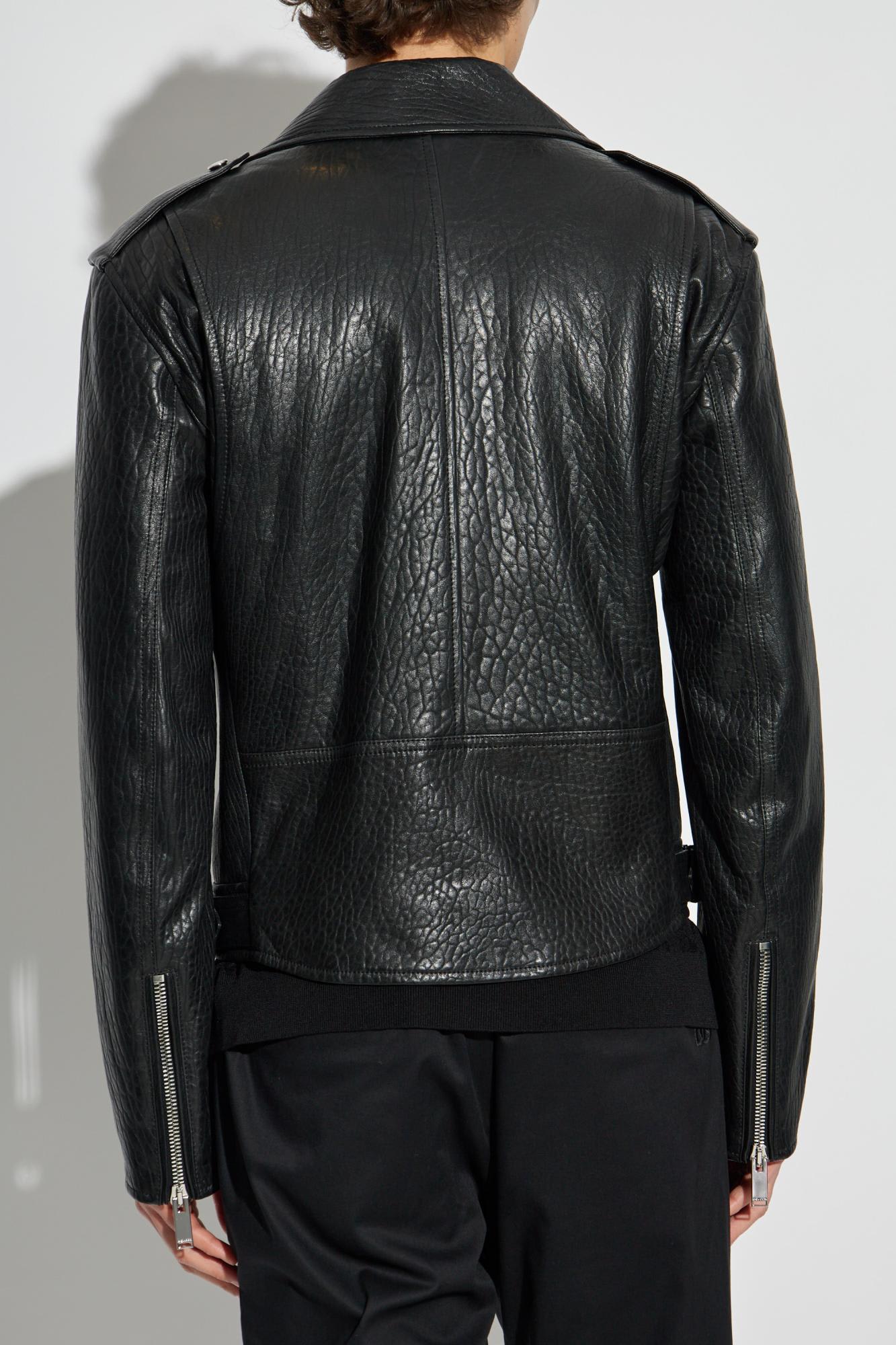 Alexander Mcqueen Leather Jacket With Belted Waist And Epaulettes In Black
