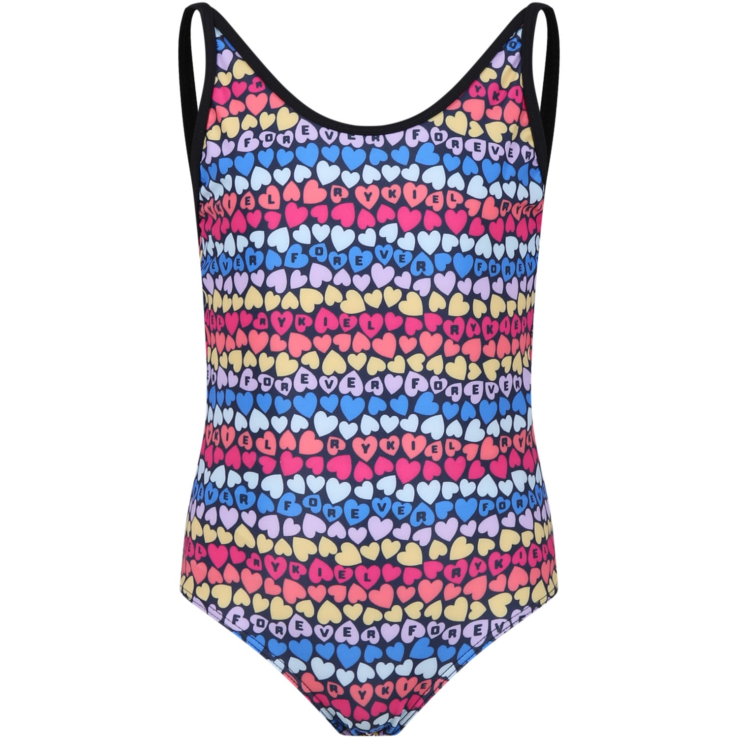 Rykiel Enfant Kids' Multicolor One-piece Swimsuit For Girl With Little Hearts And All-over Multicolor Logo