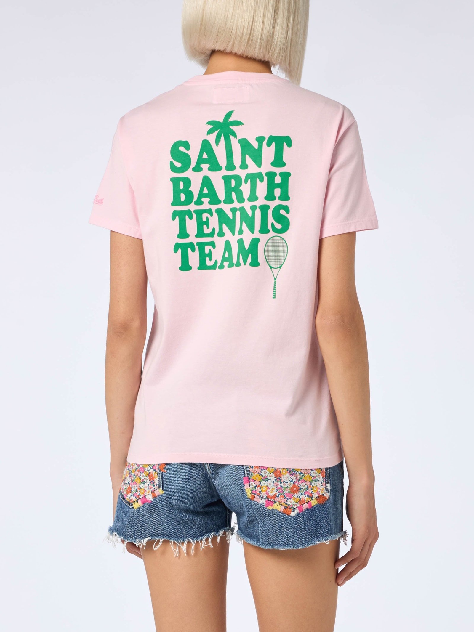 Mc2 Saint Barth Pink Cotton T-shirt With St Barth Tennis Team Print In Pink
