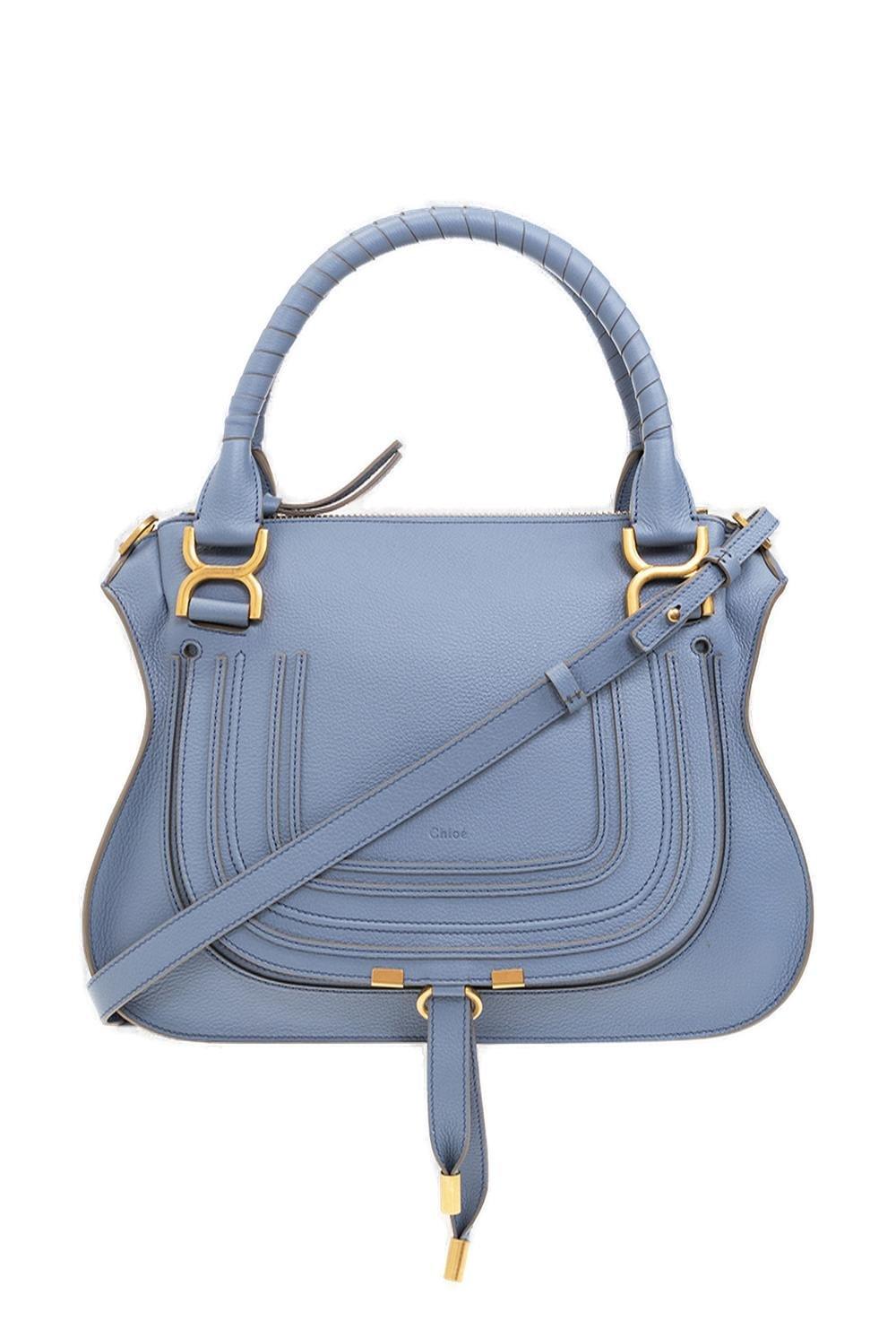 Shop Chloé Marcie Foldover Tote Bag In Azzurro