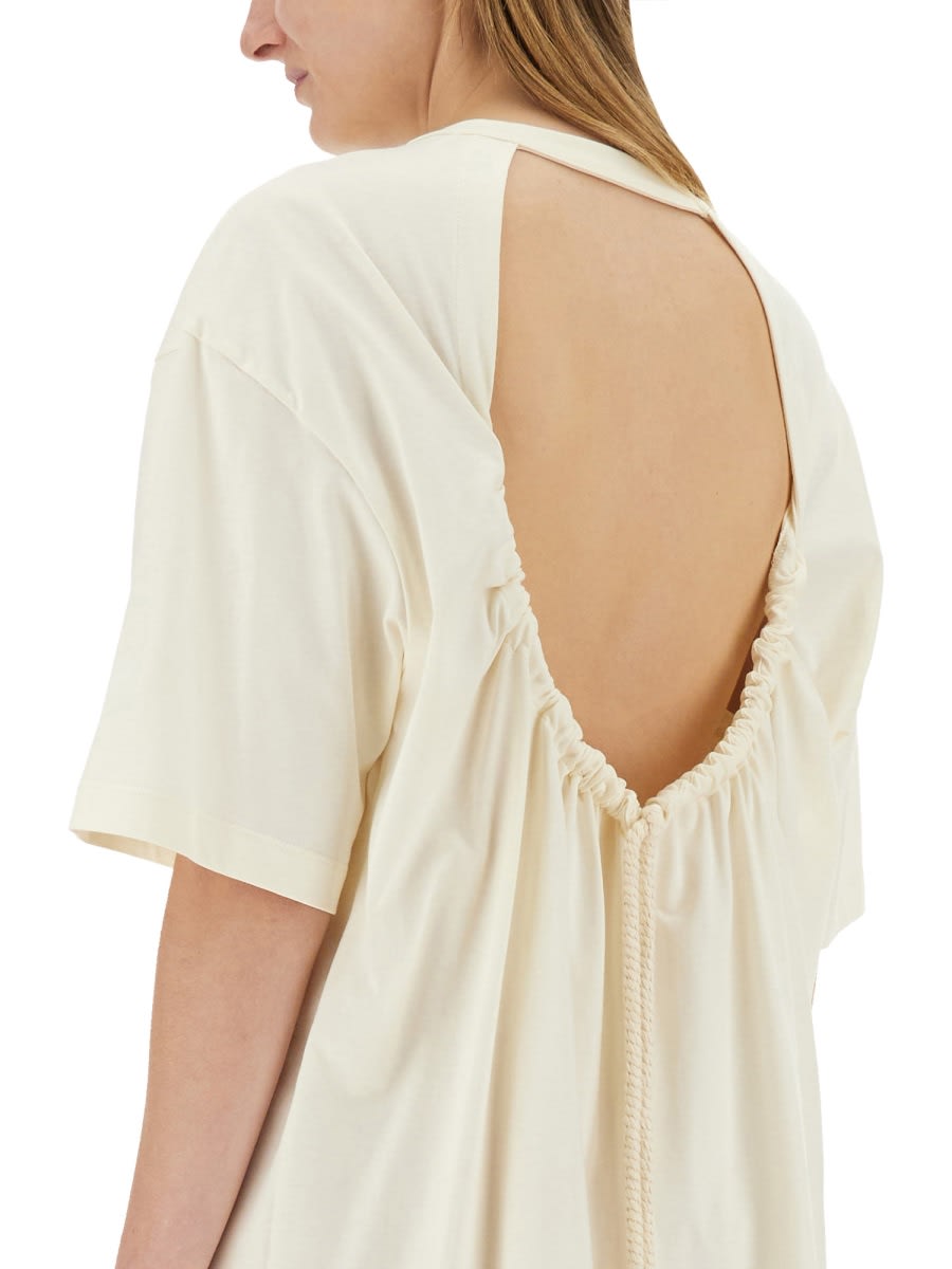 Msgm Logo Short Dress Drawstring In Ivory