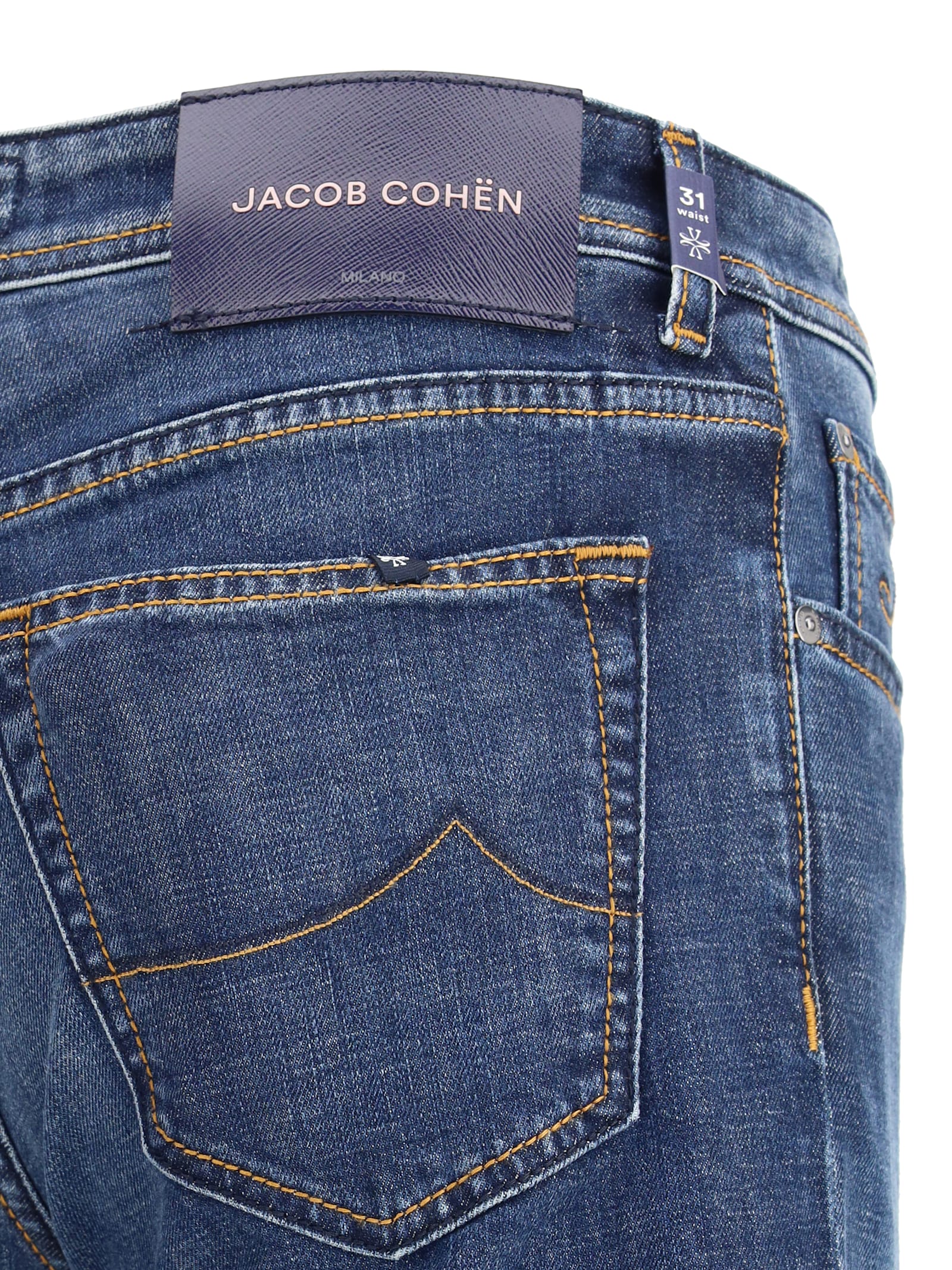 Jacob Cohen Belt Loops Contrast Stitching Faded Jeans In Blue