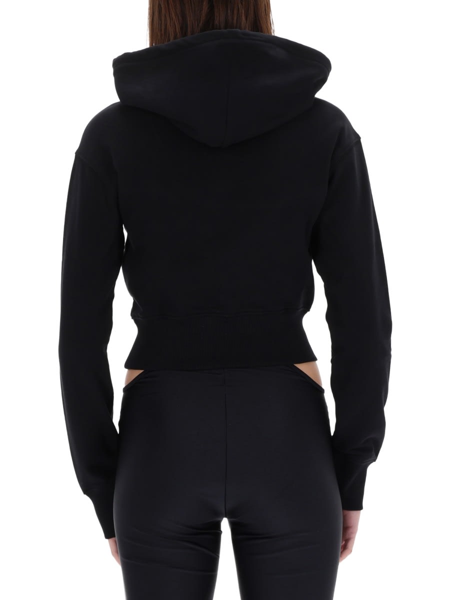 Versace Jeans Couture Cropped Sweatshirt With Baroque Logo Patch In Black