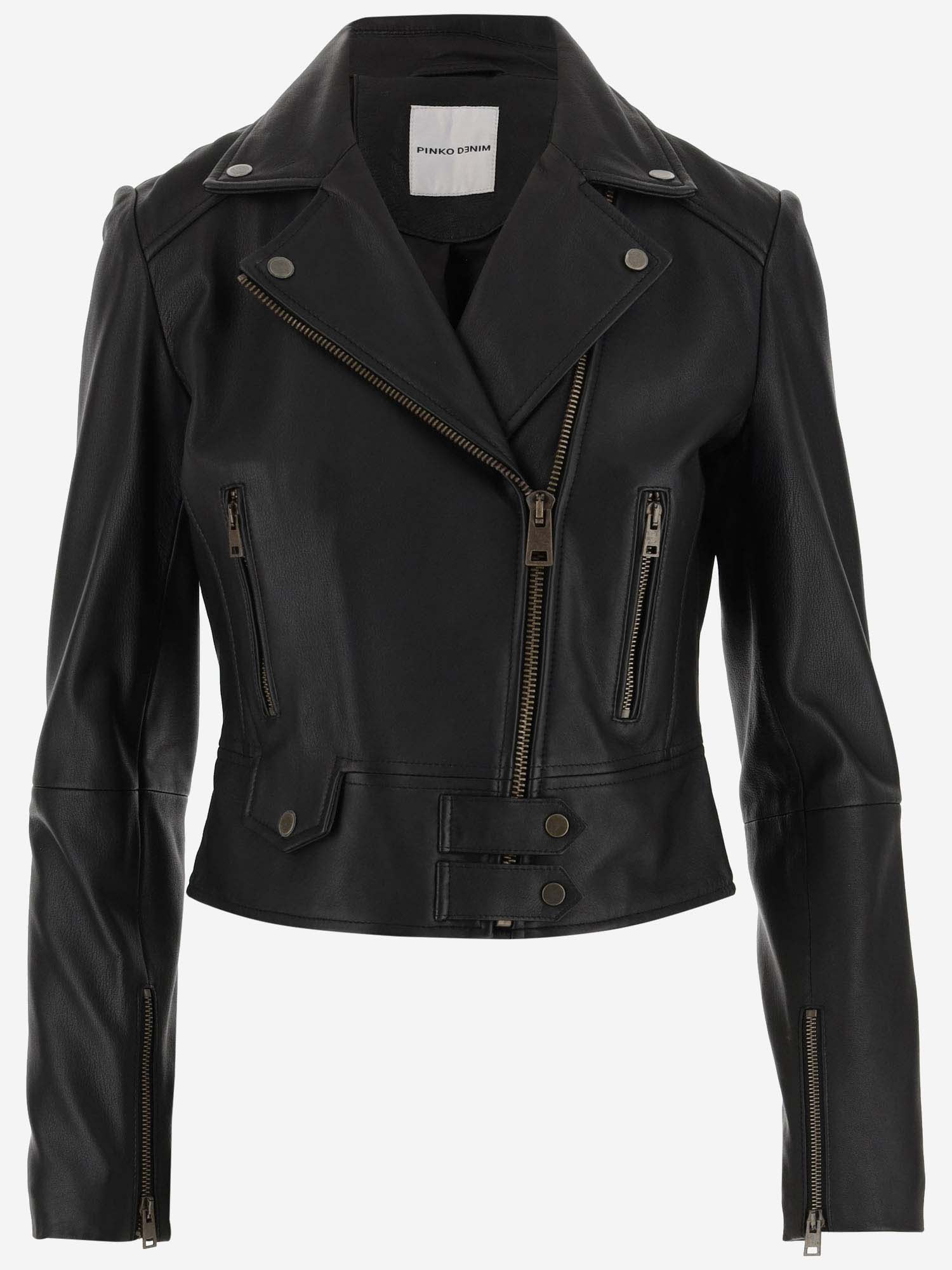 Pinko Leather Jacket In Black