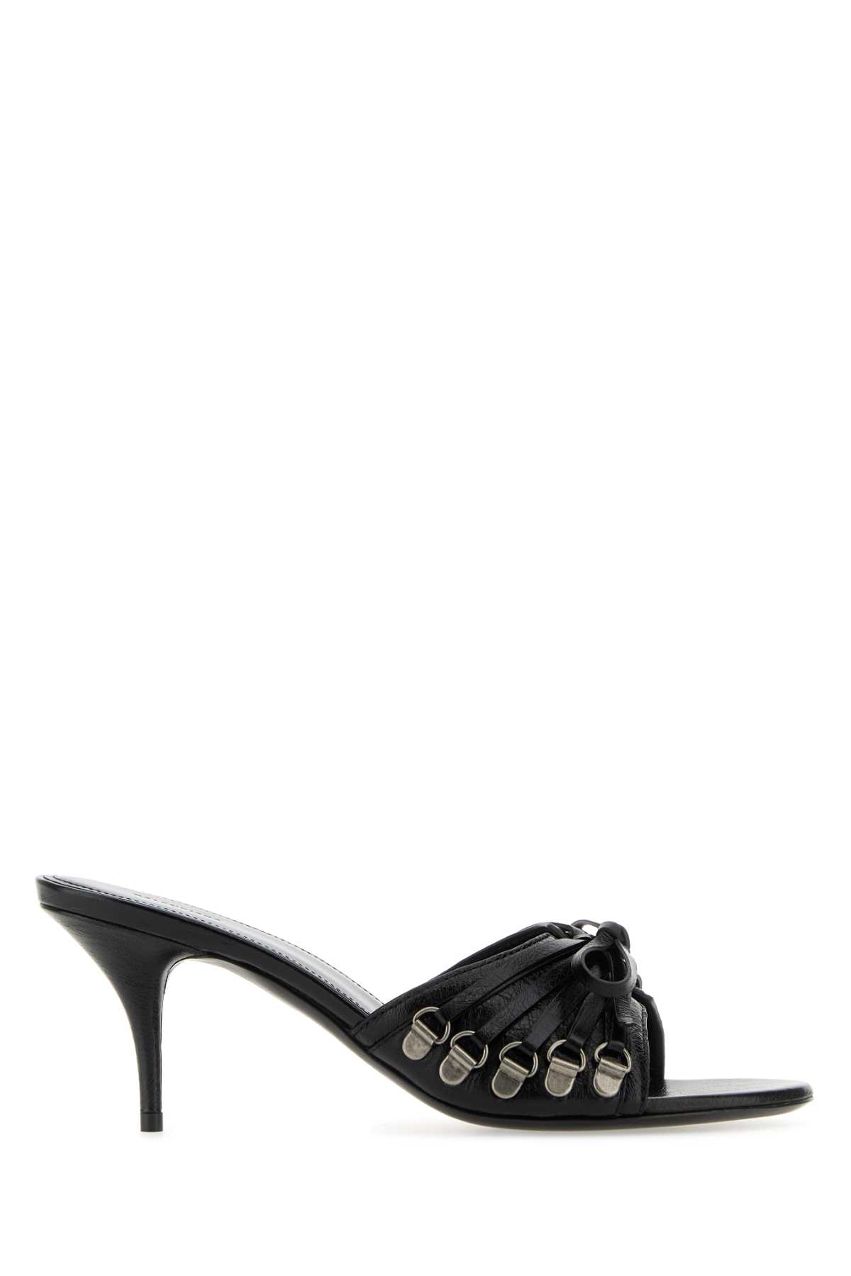 Shop Balenciaga Black Leather Cagole Mules In Blacksilver