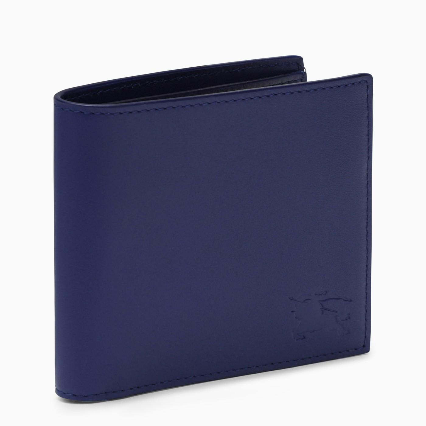 Burberry Knight Leather Horizontal Wallet In Blue