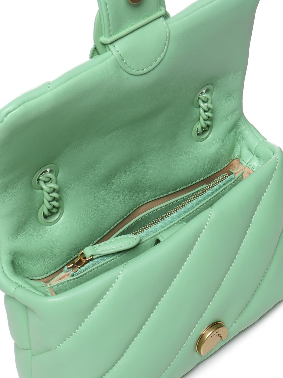 Shop Pinko Mini Love Puff Bag In Color Block Nappa In Green