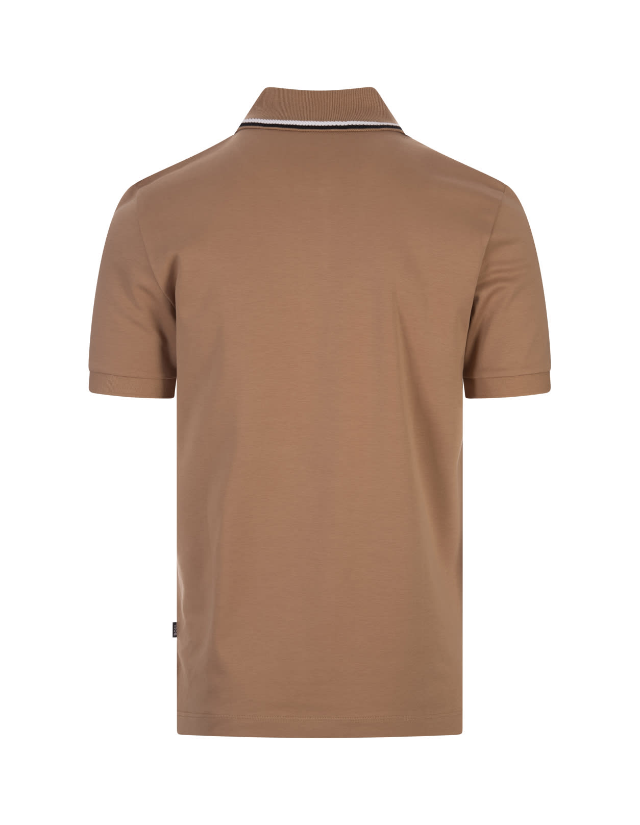 Shop Hugo Boss Beige Slim Fit Polo Shirt With Striped Collar In Brown