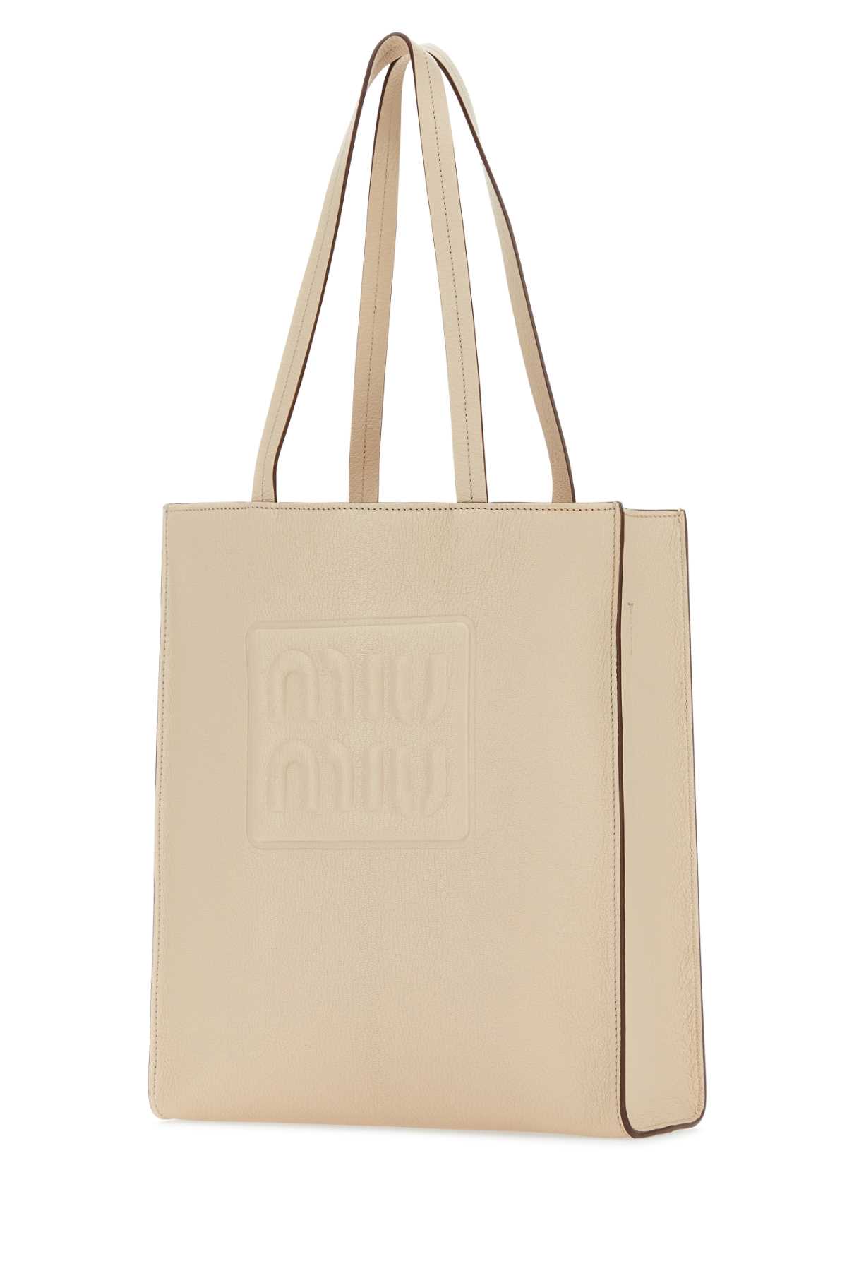 Shop Miu Miu Sand Leather Shopping Bag In Lino