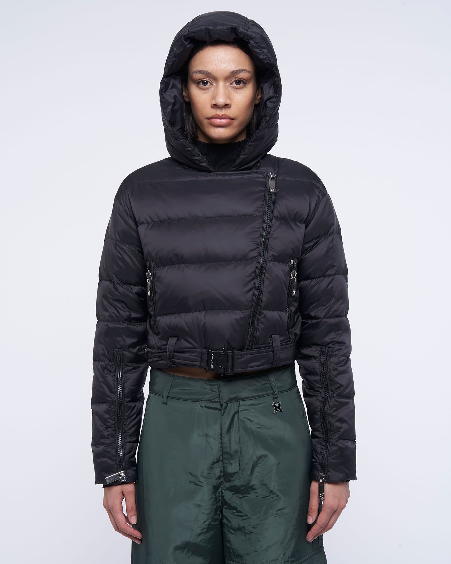 Shop John Richmond Cropped Hooded Down Jacket In Nero