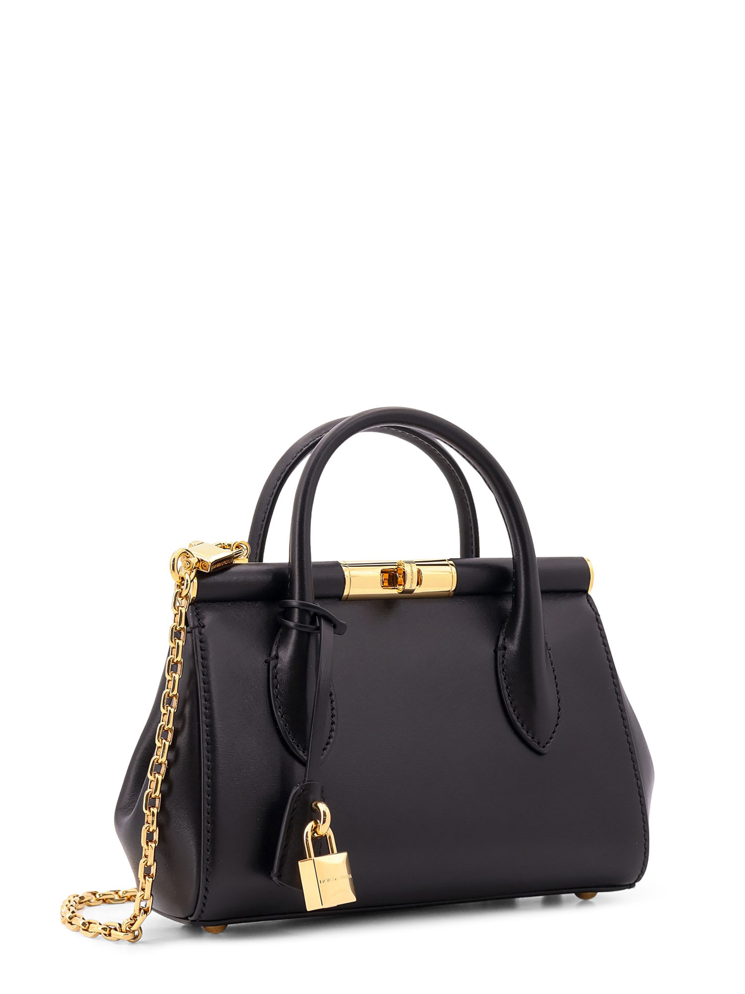 Dolce & Gabbana Marlene Leather Handbag With Logo Print In Black