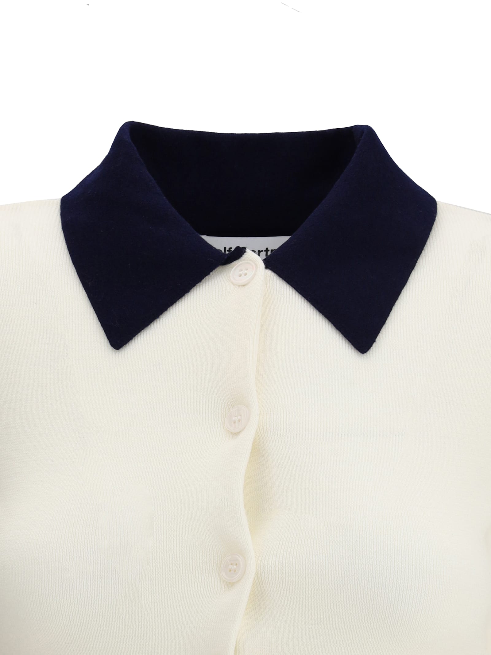 Self-portrait Button-front Cream Merino Wool Cardigan With Contrasting Collar In White