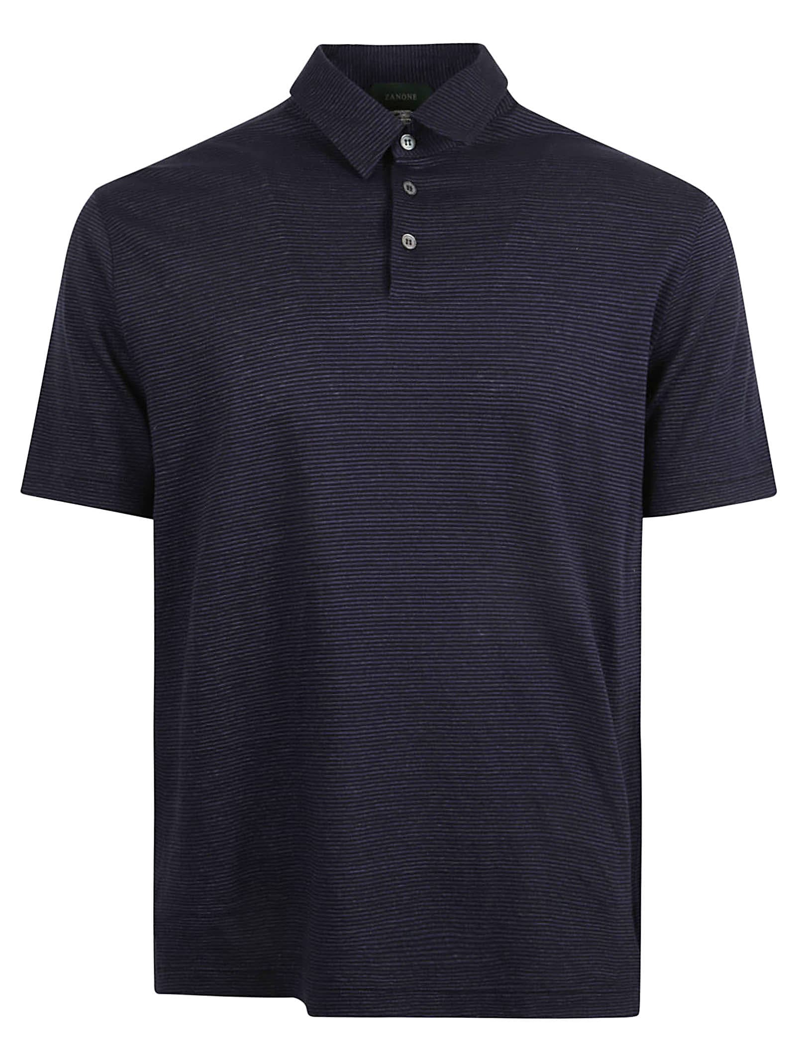 Shop Zanone Side Slit Regular Polo Shirt In Blue Scuro