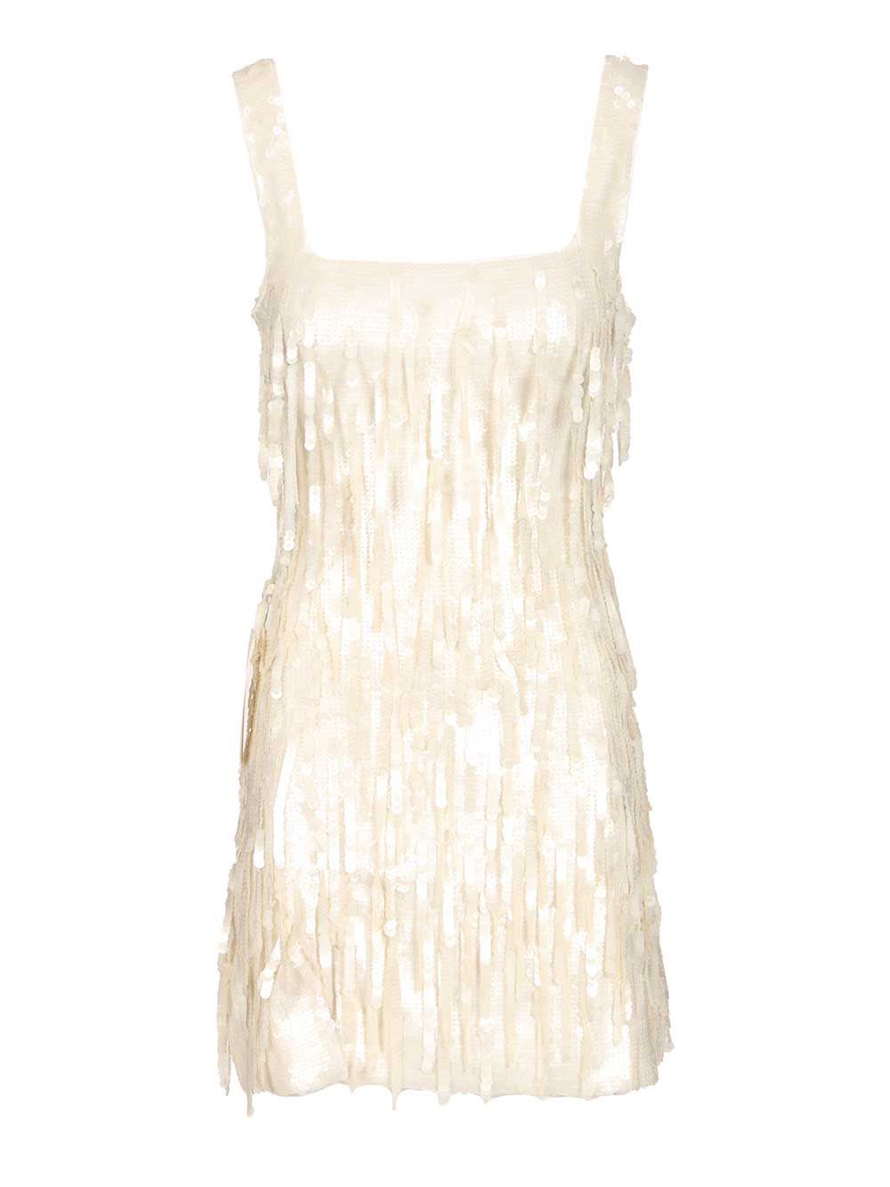 Staud Le Sable Dress Pailettes Fringe Dresses White In White