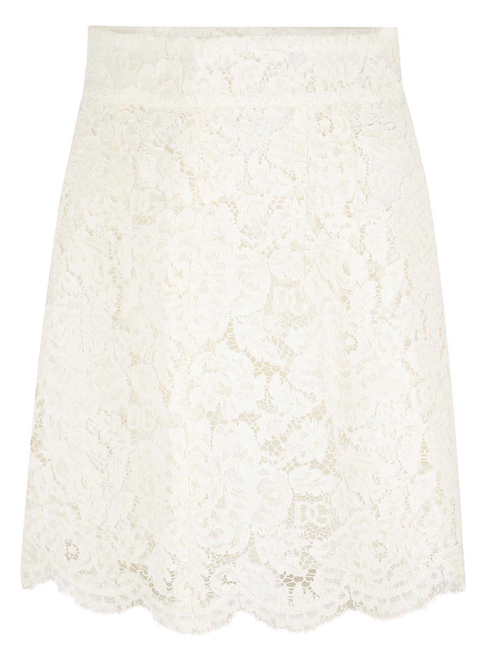 Shop Dolce & Gabbana Floral Embroidered Perforated Skirt In White