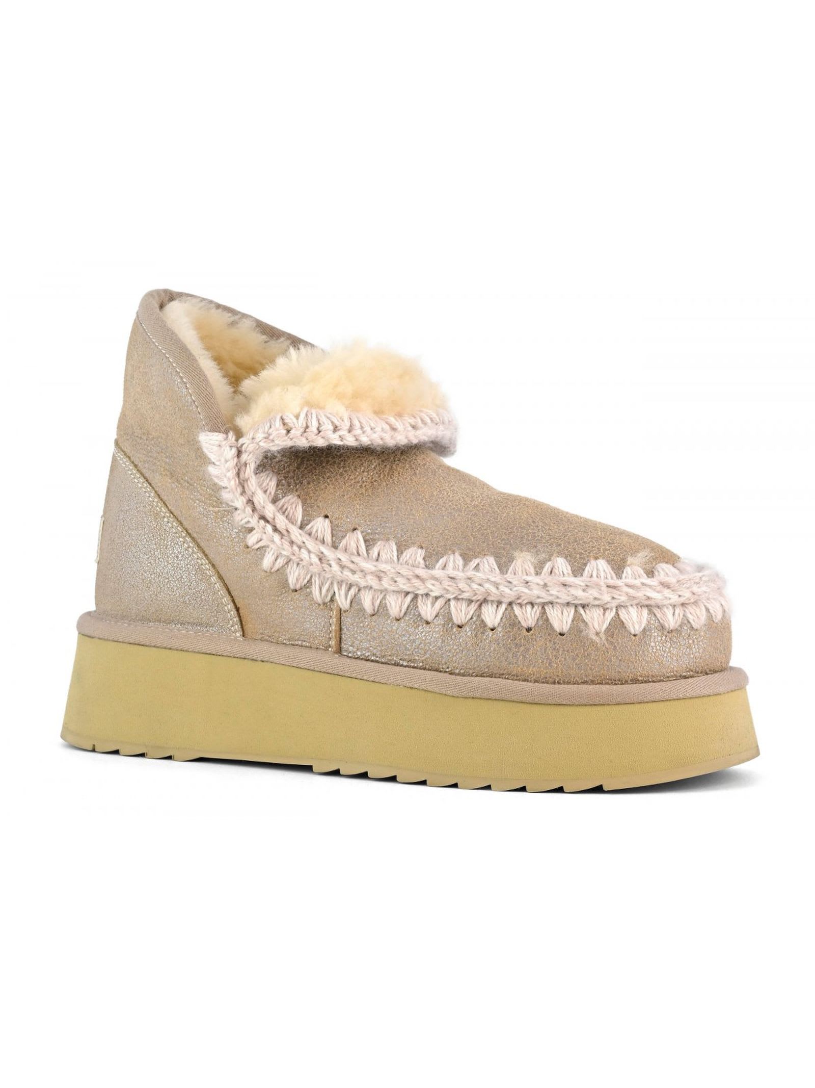 MOU MINI ESKIMO PLATFORM BOOT IN STONE METALIC 