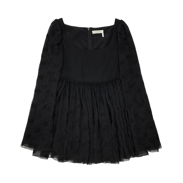 Chloé Square Neckline Flared Sleeves Sheer Overlay Embroidered In 001