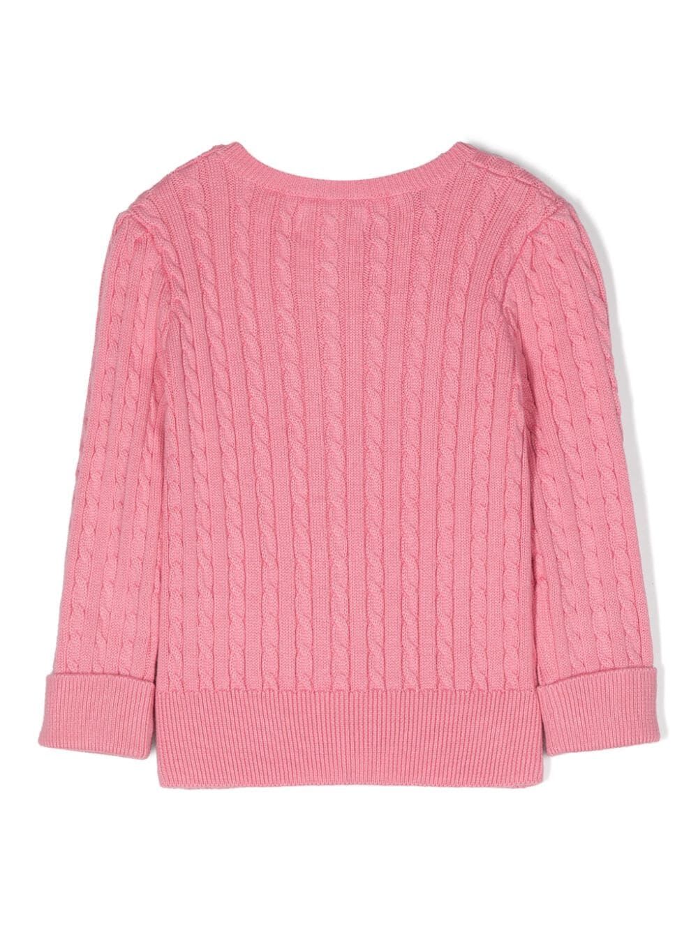Shop Polo Ralph Lauren Mini Cable Tops Sweater In Florida Pink With Oasis Yellow