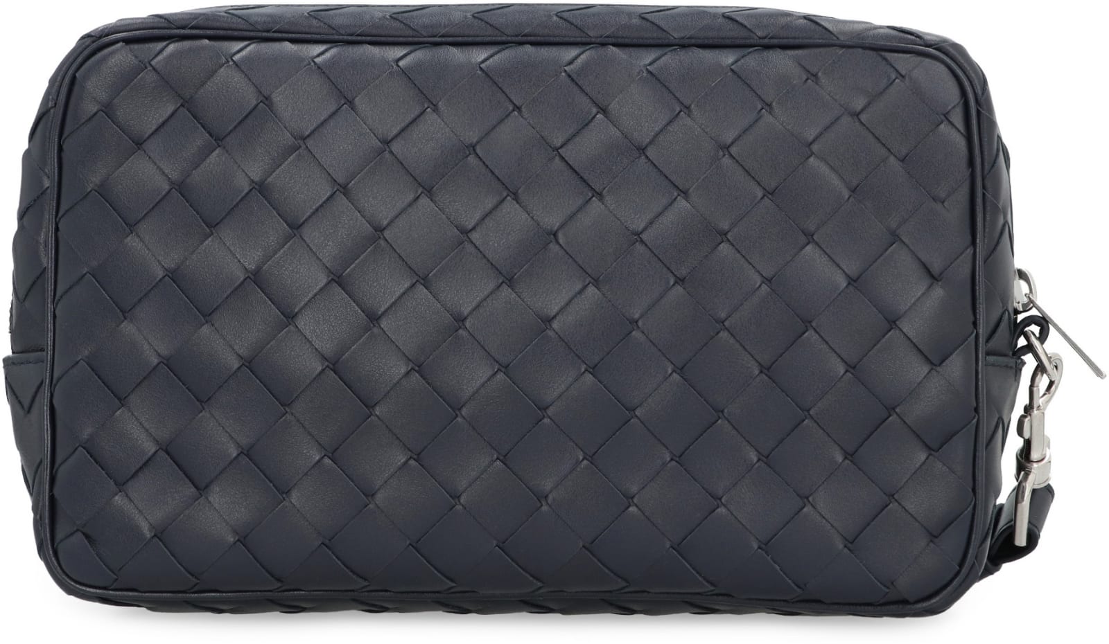 Shop Bottega Veneta Leather Pouch In Space Silver