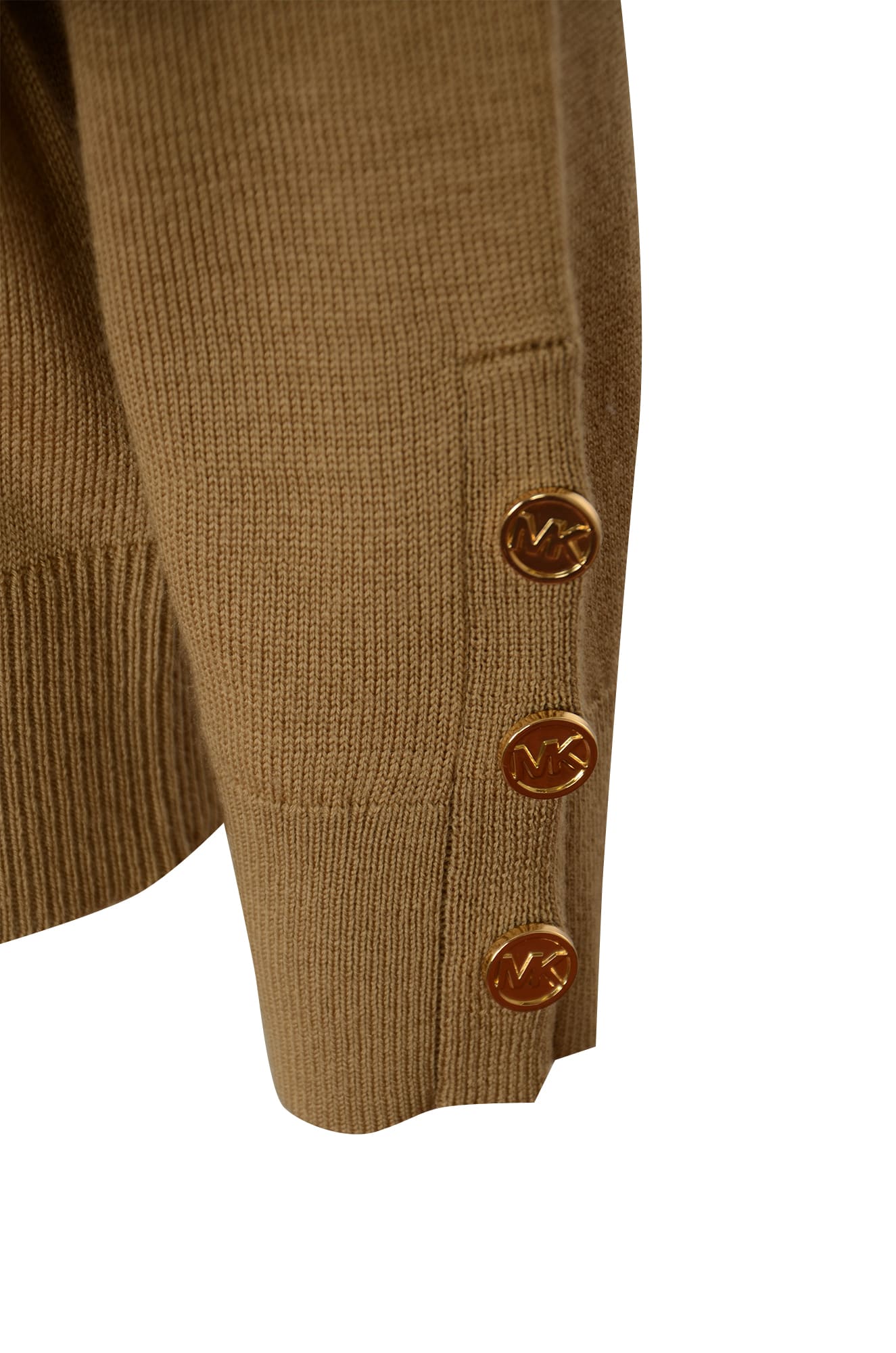 Shop Michael Kors V-neck Rib Trim Sweater In Dark Camel