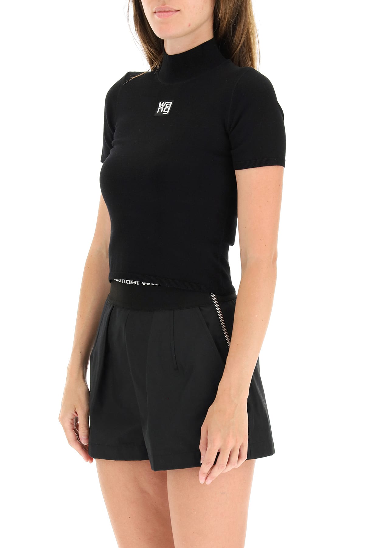 Shop Alexander Wang T Cropped Top With Logo In Black