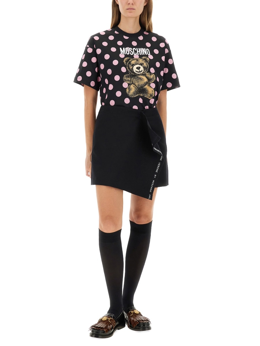 Moschino Graphic Polka Dot Crew Neck Top In Black