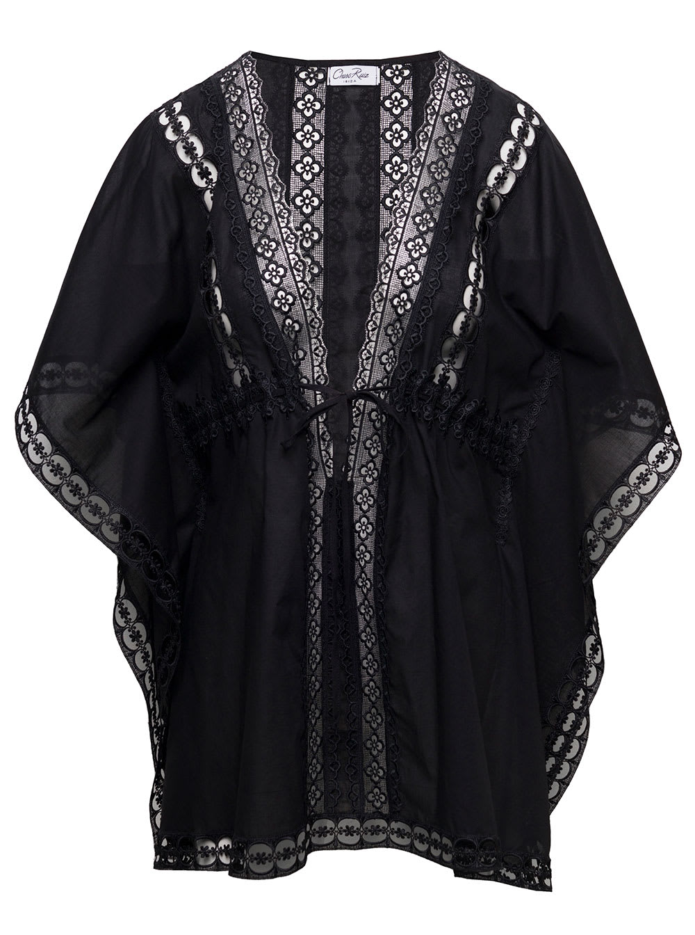 Charo Ruiz Kayla Black Lace-trimmed Cotton-blend Kaftan In Black
