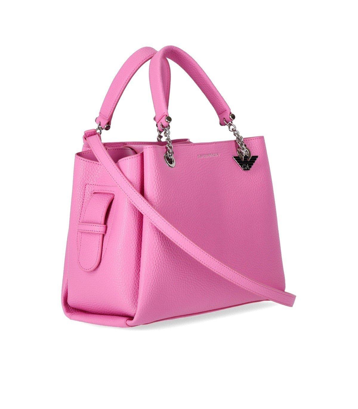 Shop Emporio Armani Logo Printed Charm Tote Bag In Pink