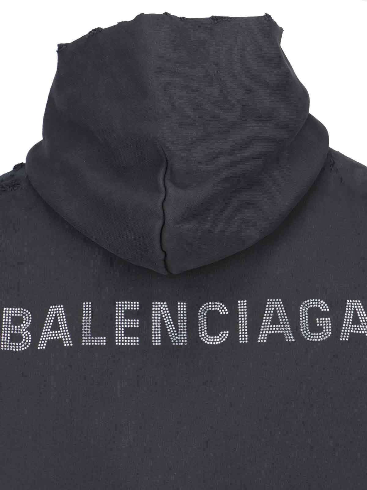 Shop Balenciaga Retro Logo Hoodie In Faded Black