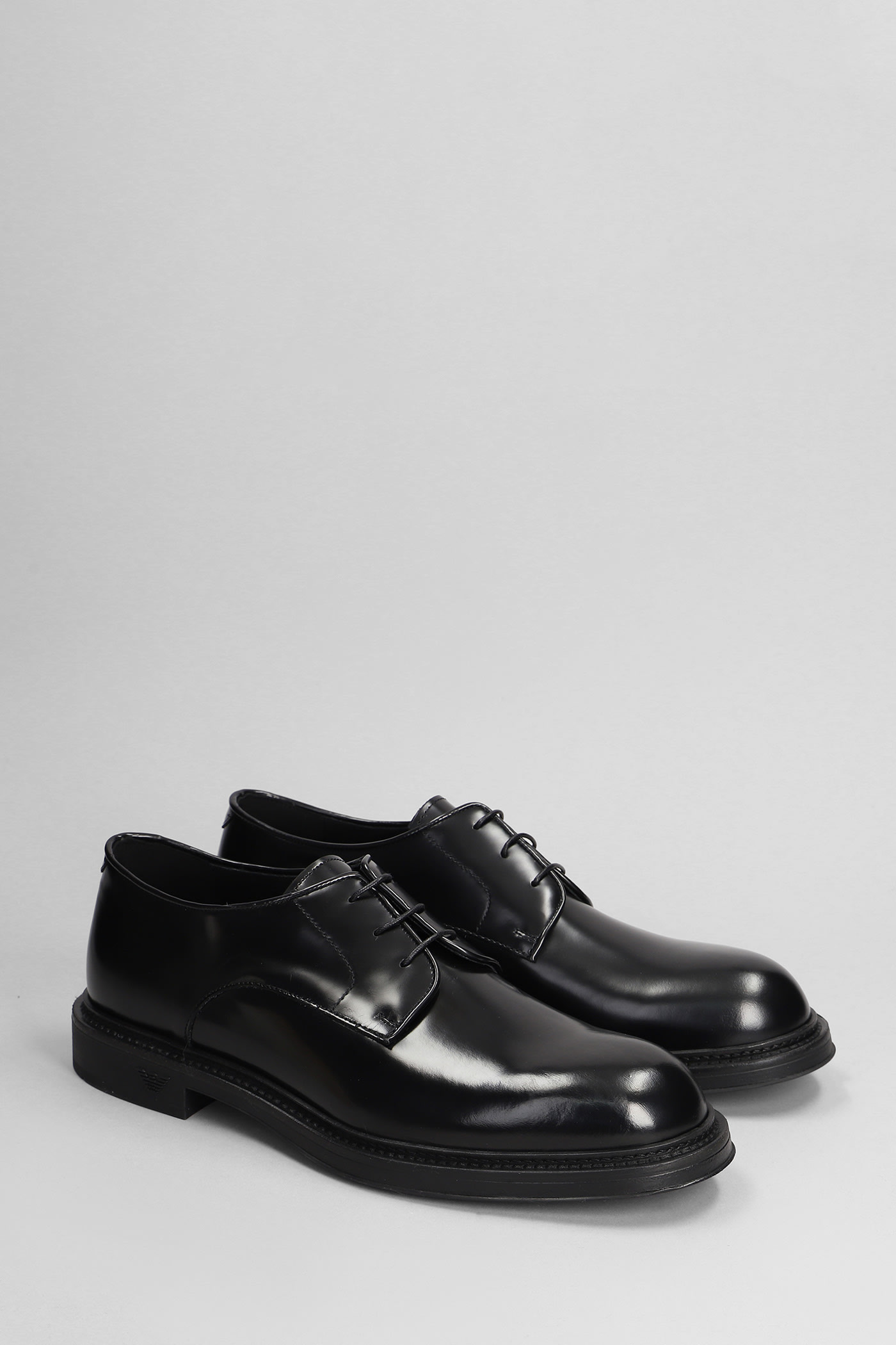 Shop Emporio Armani Lace Up Shoes In Black Leather