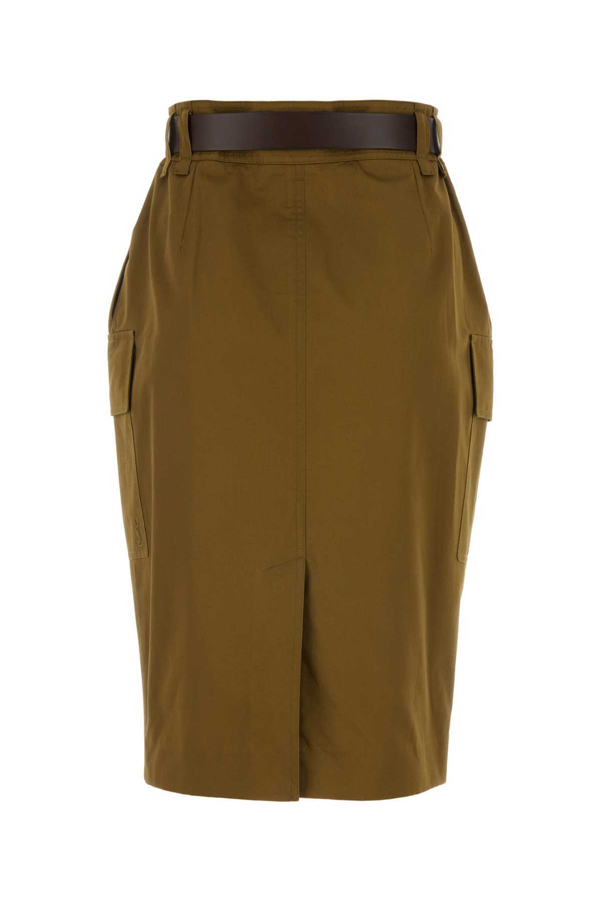 Shop Saint Laurent Khaki Cotton Blend Skirt In Kaki