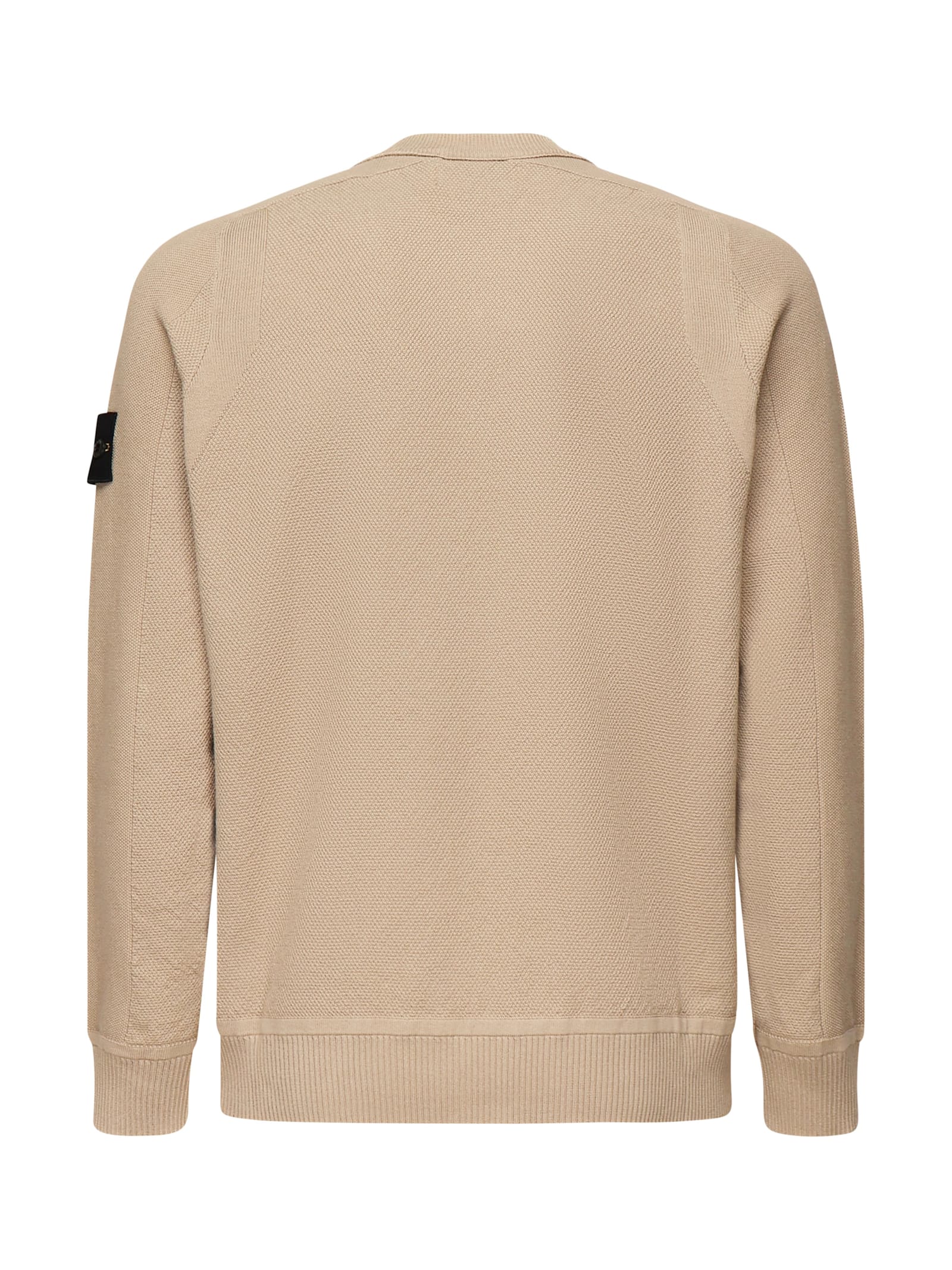 Stone Island Compass Patch Rib Virgin Wool Crewneck Sweater In Brown