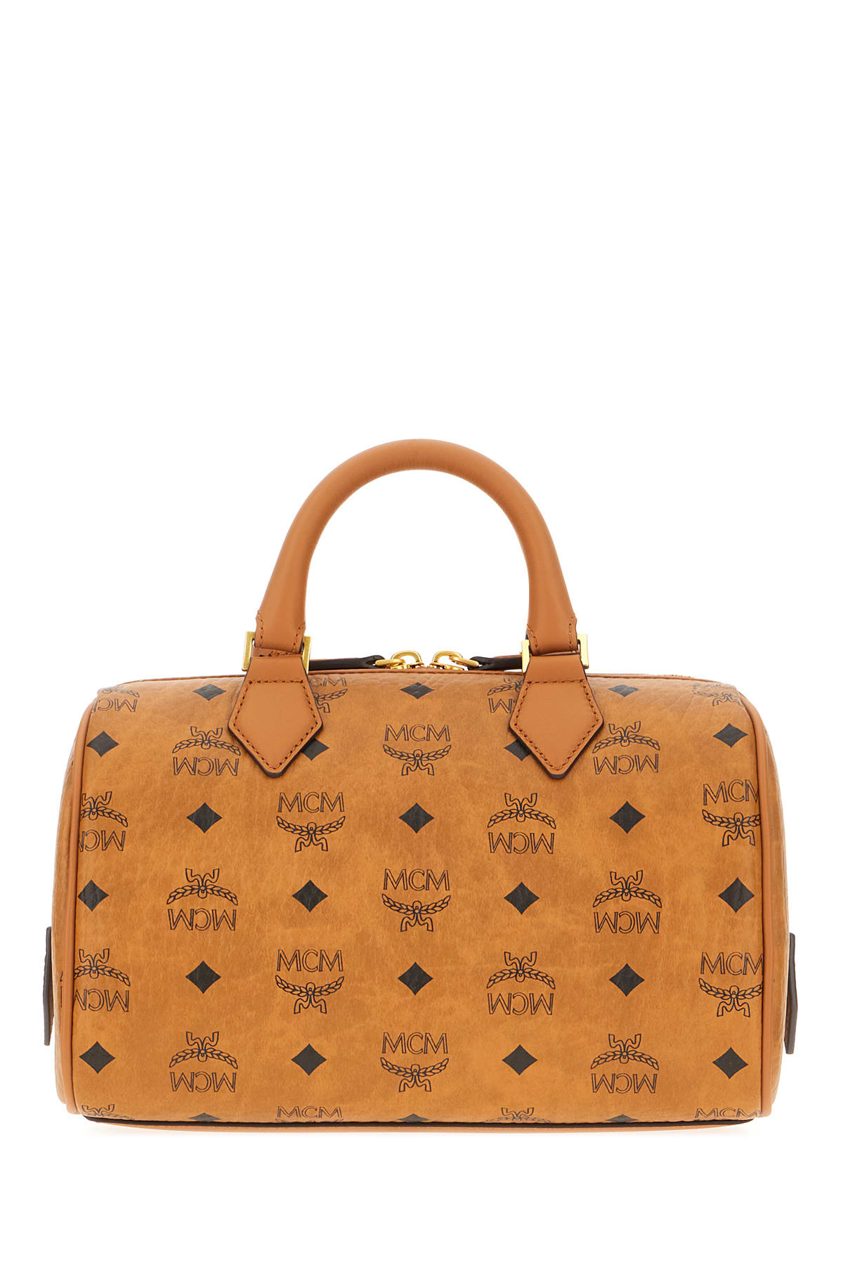 Shop Mcm Printed Canvas Ella Boston Handbag In Cognac