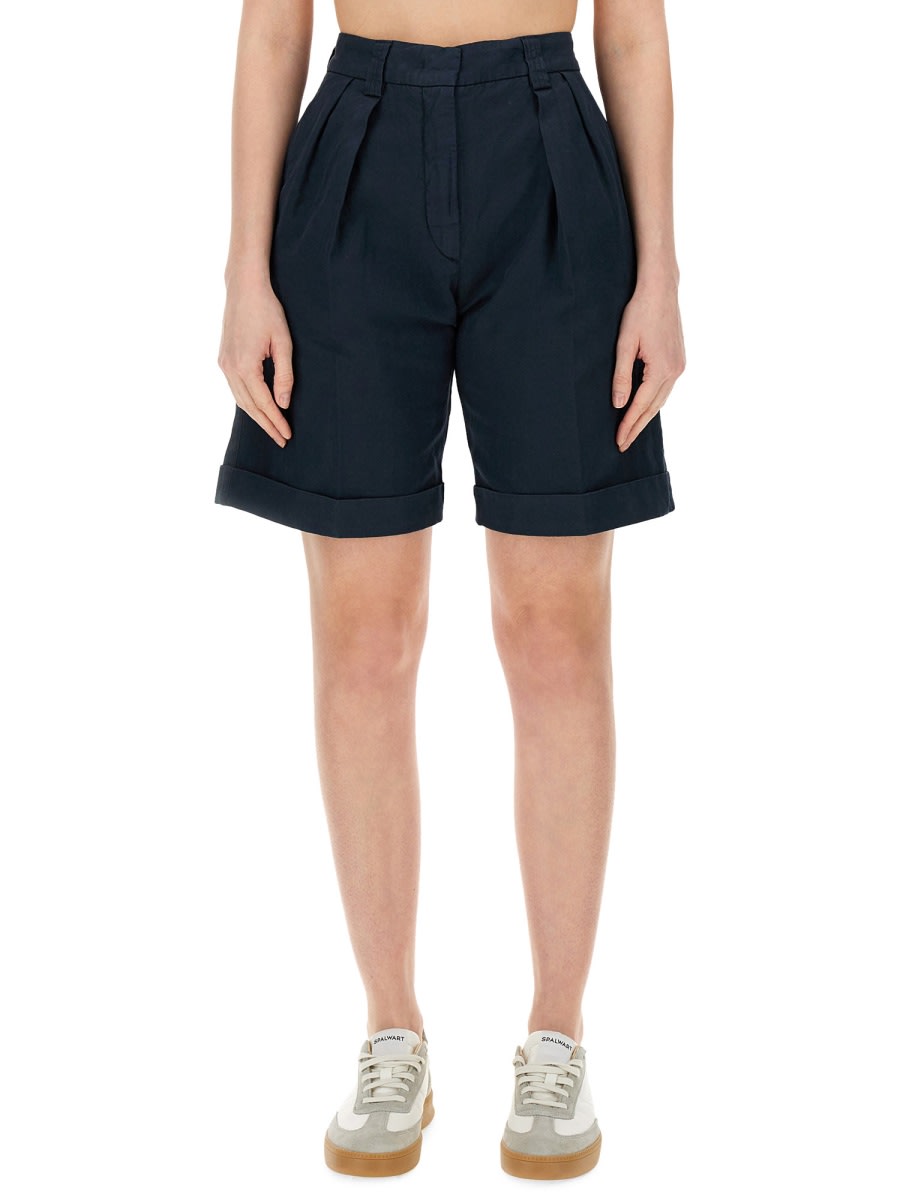 Shop Aspesi Cotton Shorts In Blue