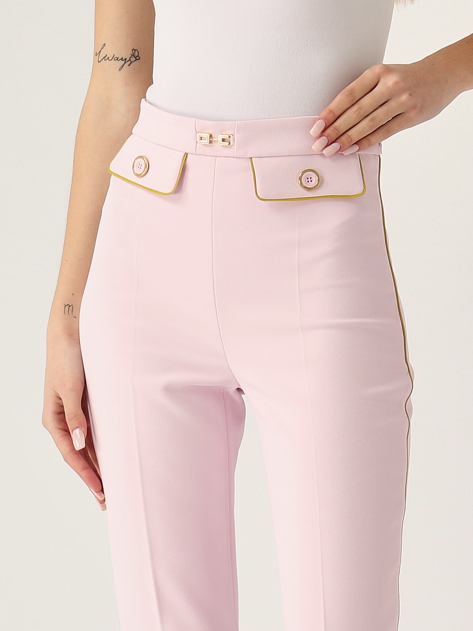 Elisabetta Franchi Pantalone In Crepe Trousers In Quartz Curry