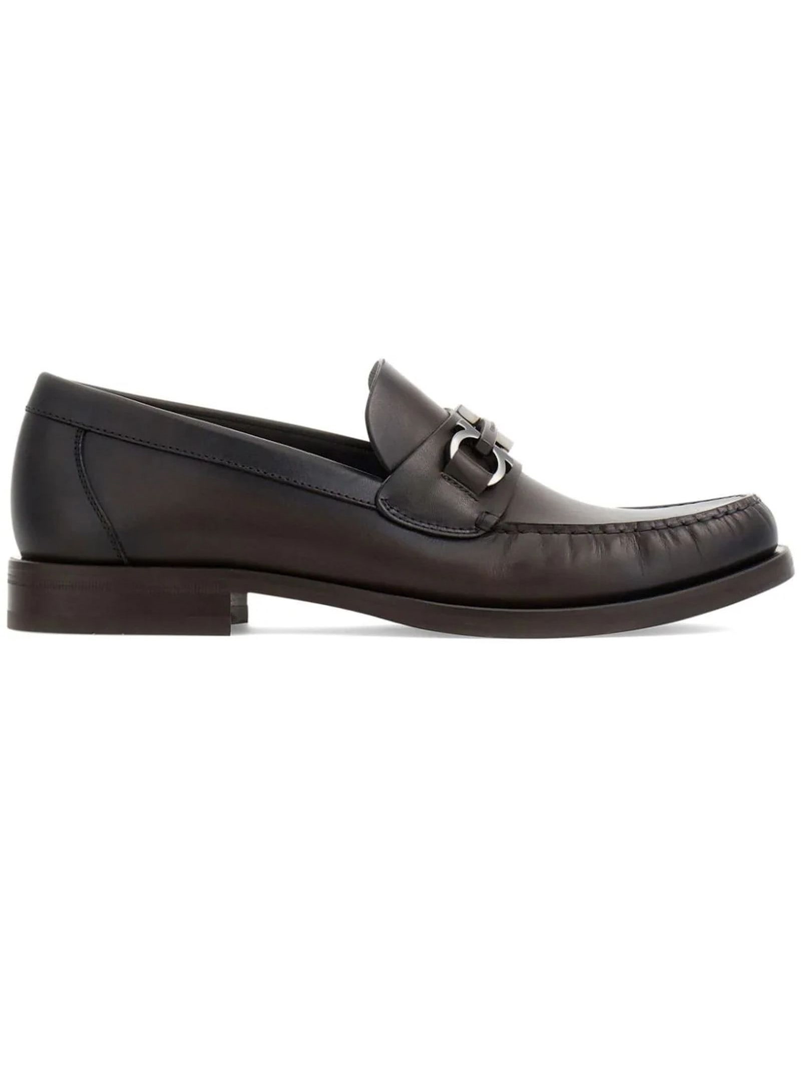 Shop Ferragamo Brown Calf Leather Gancini Loafers