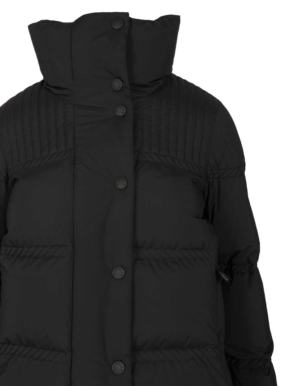 Moncler High Collar Quilted Nylon Outerwear In Black