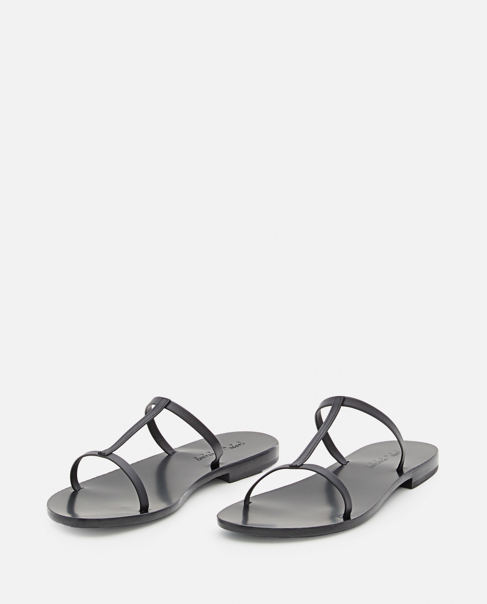 Shop Capri Positano Triple Strap Leather Flat Sandals In Black