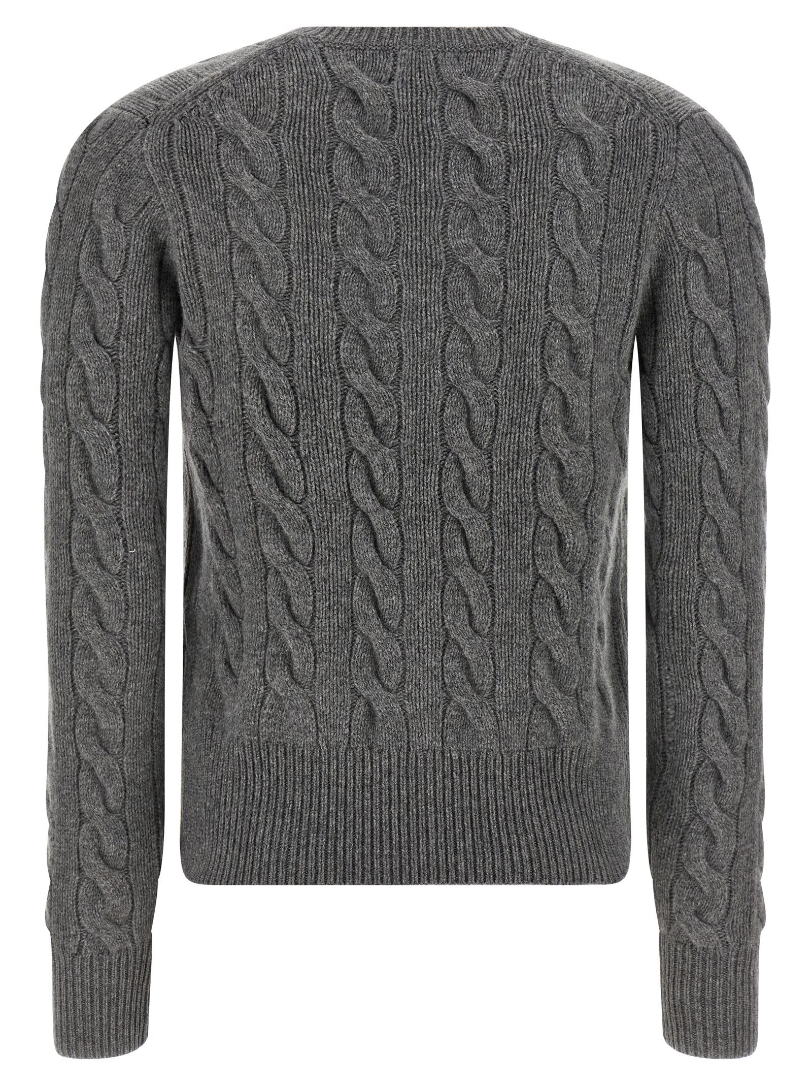 Polo Ralph Lauren Cable Knit Sweater With Button-up Front And Fitted Ribbed Hem In Gray