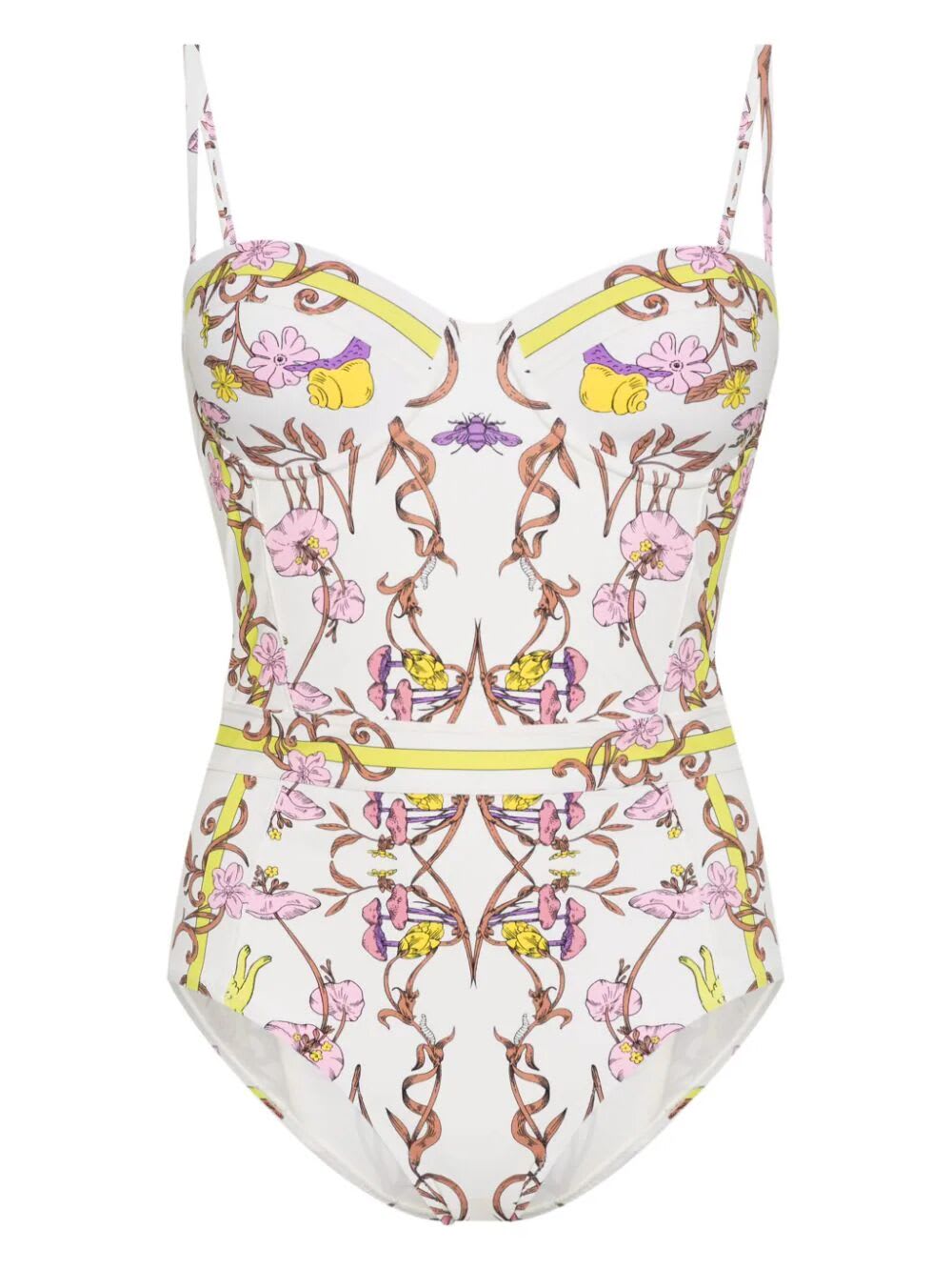 Shop Tory Burch Printed Underwire One-piece In Chartreuse Meadow