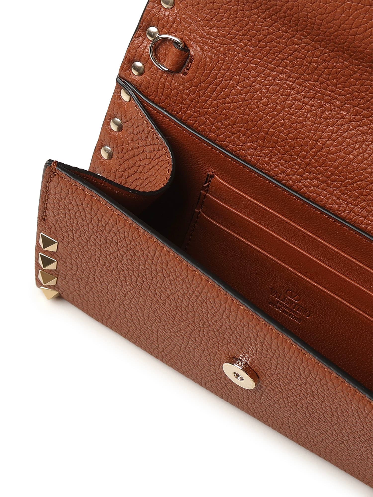Valentino Rockstud Leather Wallet With Chain