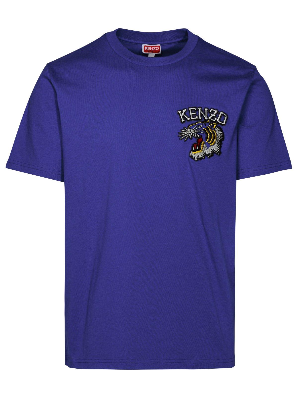 Kenzo Tiger Embroidered Crewneck T-shirt In Blue